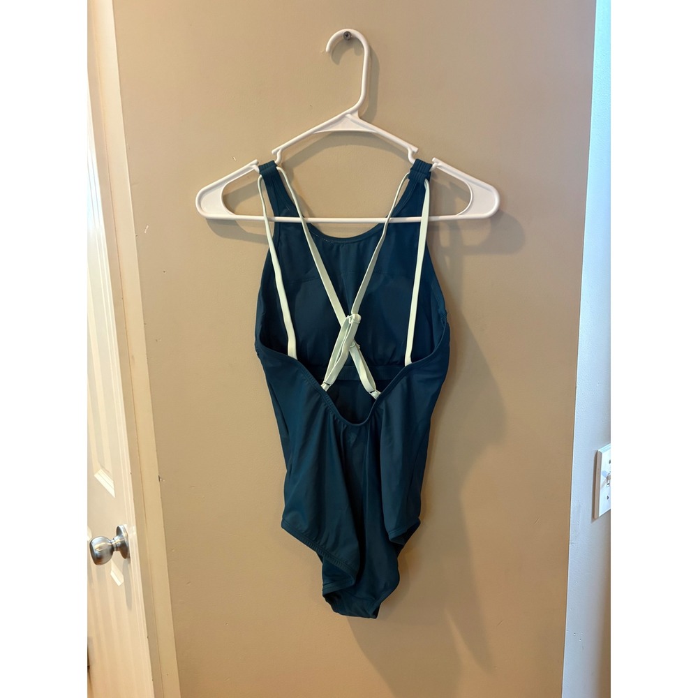 NWOT All in Motion Womens Teal High Neck Strappy Cross Back One Piece Swimsuit S